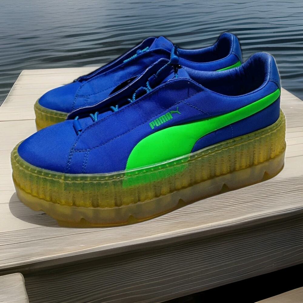 Puma Fenty Shoes By Rihanna 9.5 Wms Blue/Lime green Cleated